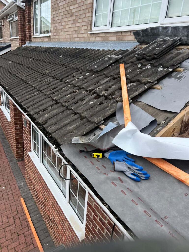 This is a photo of a pitched roof which is being repaired. The existing roof was leaking badly. Works carried out by Sidcup Roofing Repairs